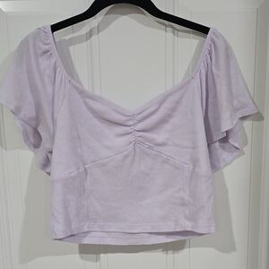 American Eagle Outfitters Light Purple Off-Shoulder Crop Top